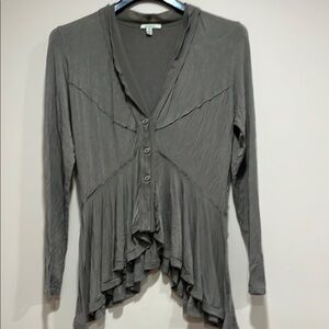 Bordeaux Gray/green olive Asymmetrical Ruffled Long Sleeve Blouse